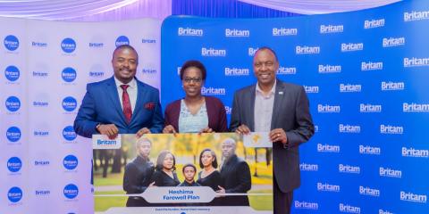 From left, Montezuma Funeral Home Operations Manager Josh Karuga (Left), Britam Connect CEO and Principal Officer, Evah Kimani, and Britam Group Holdings Plc CEO and MD Tom Gitogo, during the official launch of the Heshima Farewell Plan at the Britam Towers on April 8, 2026. The last-expense policy is designed to support Kenyan families during times of loss.