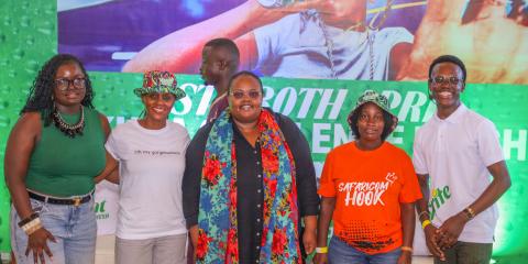 From left Grace Ndiege, Influencer Director, Ogilvy Africa, Susan Muthoka, Youth Segment, Safaricom PLC, Esther Wandia, Senior Officer Integrated Media, Safaricom PLC, Phelister Wanjiru, Financial Services Engineer, Ziidi Team, Safaricom PLC and Panel Moderator Shawn Dalmas engage with the Youth at Pwani University during a masterclass on Content creation and insights on monetizing content, Savings on Ziidi MMF and Data privacy.