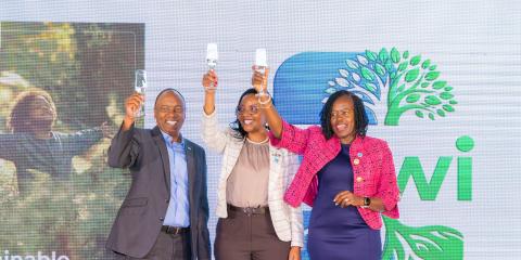From left to right, Tom Gitogo, Britam Holdings Plc Managing Director and CEO, Hilda Njeru, Director Legal, Sustainability, and Company Secretary, and Celestine Munda, Interim Board Chairperson, during the launch of the 2025 Sustainability Report at the Britam Towers on June 4, 2026