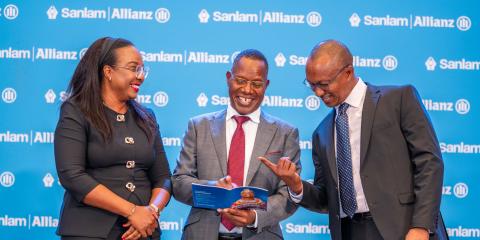 From left Jacqueline Karasha - Chief Executive Officer, Sanlam Allianz Life Insurance Kenya, Dr. Nyamemba Patrick Tumbo - Group Chief Executive Officer (GCEO), SanlamAllianz Holdings Kenya PLC, George Kuria - Chief Executive Officer, Sanlam Allianz General Insurance Kenya. Kindly also use the footage available at the link below: MEDIA CUTS - OneDrive Please let us know if you require any additional information.