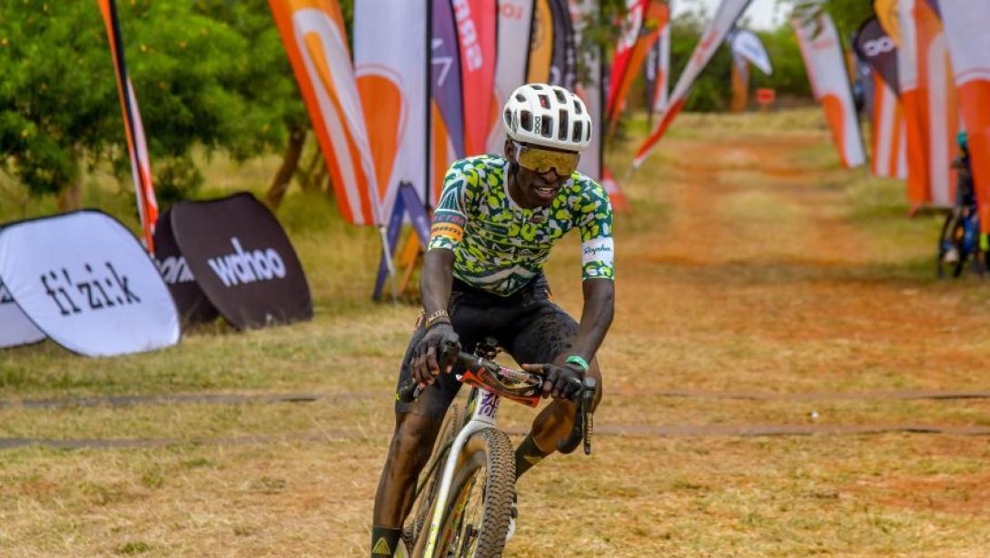 Jordan Schelck croses the finish line as he claim the top position of the 120km race of the LOOP Safari Gravel Series in Machakos 2 1 860x573