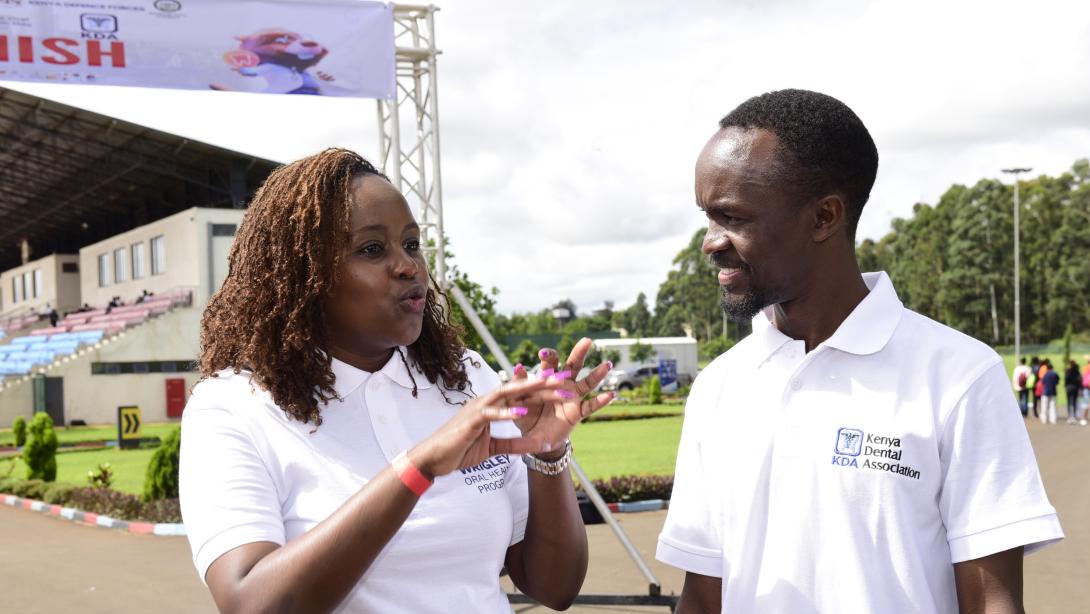 Mars Wrigley Corporate Affairs Manager, Sub-Saharan Africa, Victoria Macharia, and Kenya Dental Association President, Dr. Kahura Mundia, in discussion during the World Oral Health Day 2026 activities in Nairobi, part of Mars Wrigley Kenya’s support for community-based oral health initiatives.