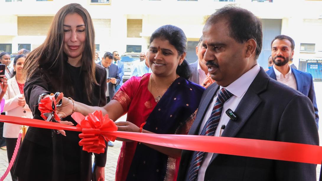 Ms. Afaf Kontar, CEO of AHI Carrier, and Kishore Reddy, Managing Director of North Star Cooling Systems, at the ribbon-cutting ceremony for the new Carrier and Toshiba HVAC showroom in Nairobi