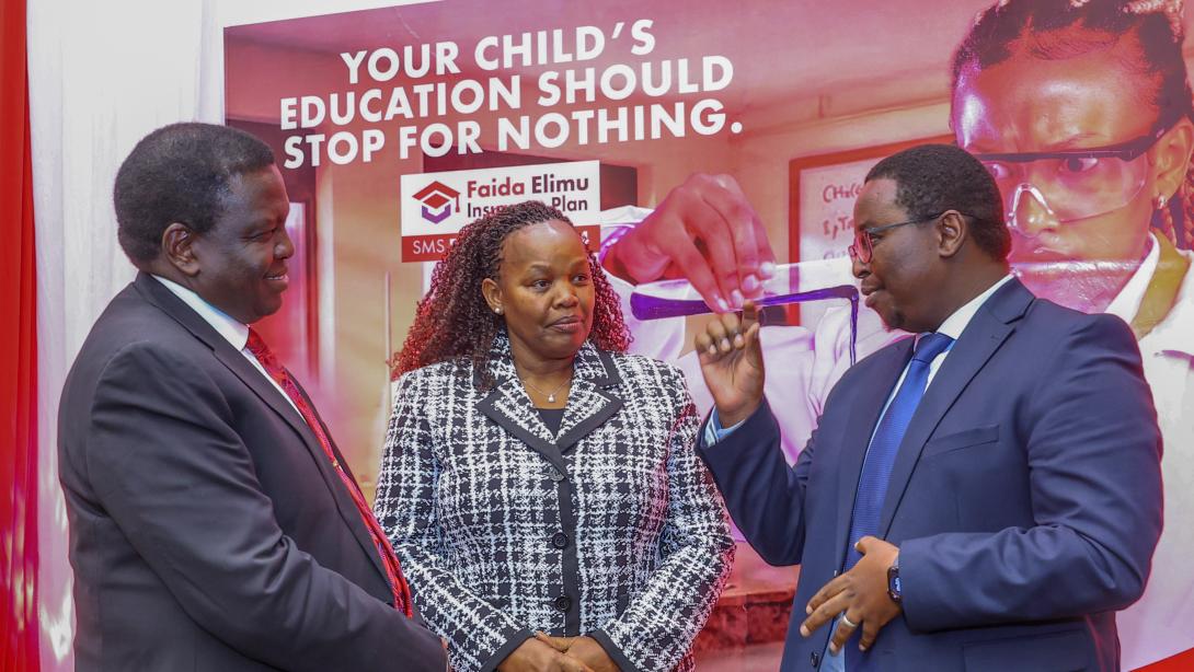 (L to R) Dr. Julius Kipngetich, Group CEO, Ann Chelagat, Director, Market Conduct, IRA and Asman Mugambi, CEO Jubilee Life during the official unveil of Faida Elimu Insurance, a product of Jubilee life Insurance.