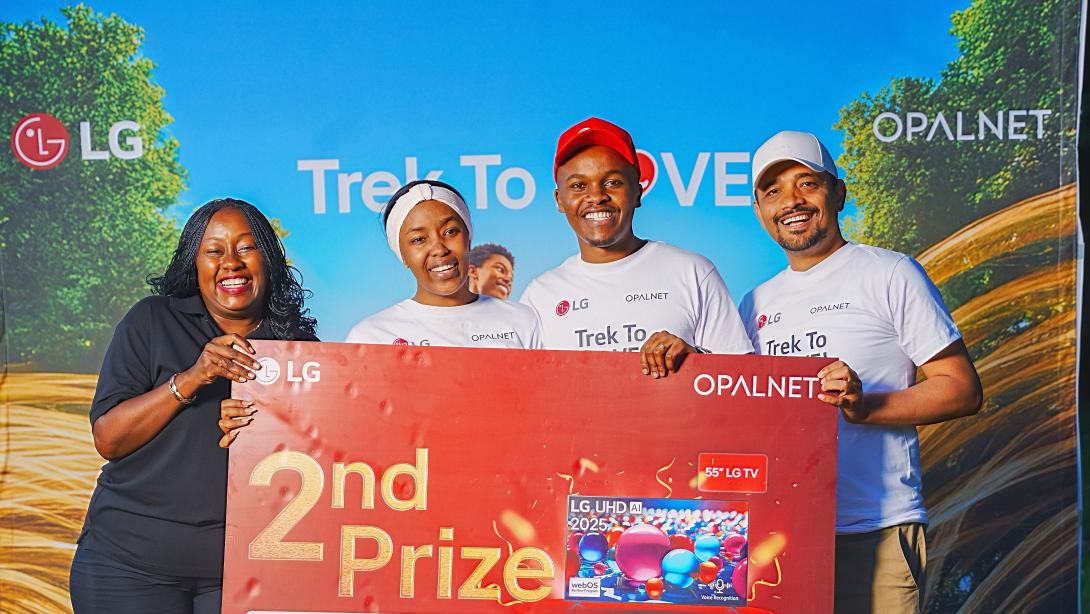 Participants of the #TrekToLove campaign gather for a group photo at Karura Forest, capturing a moment of connection and camaraderie after completing the obstacle course challenge. The finale brought together duos for a day of shared experiences, teamwork and lighthearted competition.