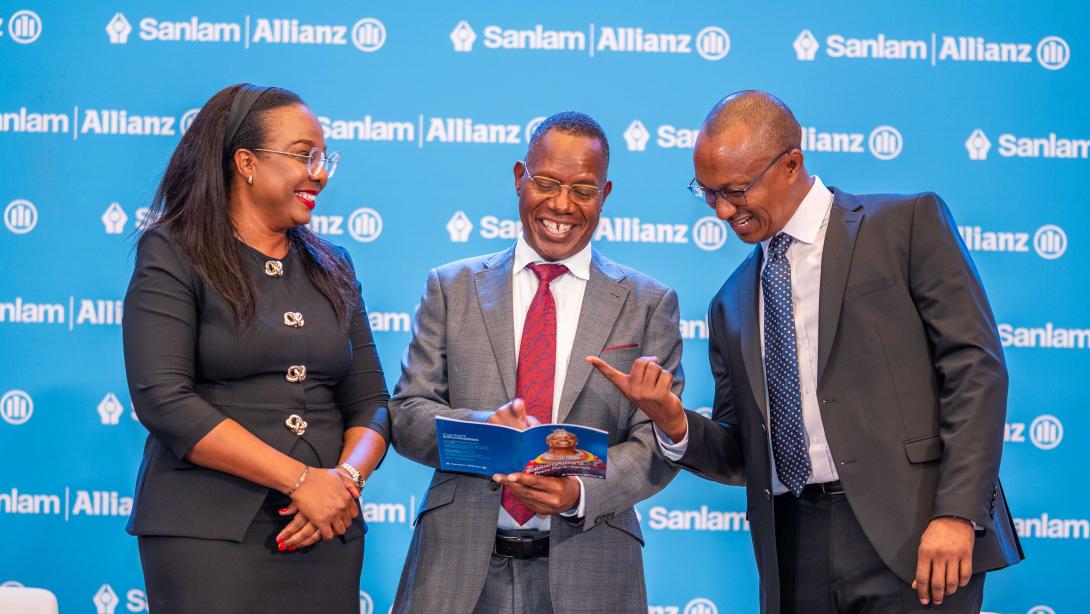 From left Jacqueline Karasha - Chief Executive Officer, Sanlam Allianz Life Insurance Kenya, Dr. Nyamemba Patrick Tumbo - Group Chief Executive Officer (GCEO), SanlamAllianz Holdings Kenya PLC, George Kuria - Chief Executive Officer, Sanlam Allianz General Insurance Kenya. Kindly also use the footage available at the link below: MEDIA CUTS - OneDrive Please let us know if you require any additional information.