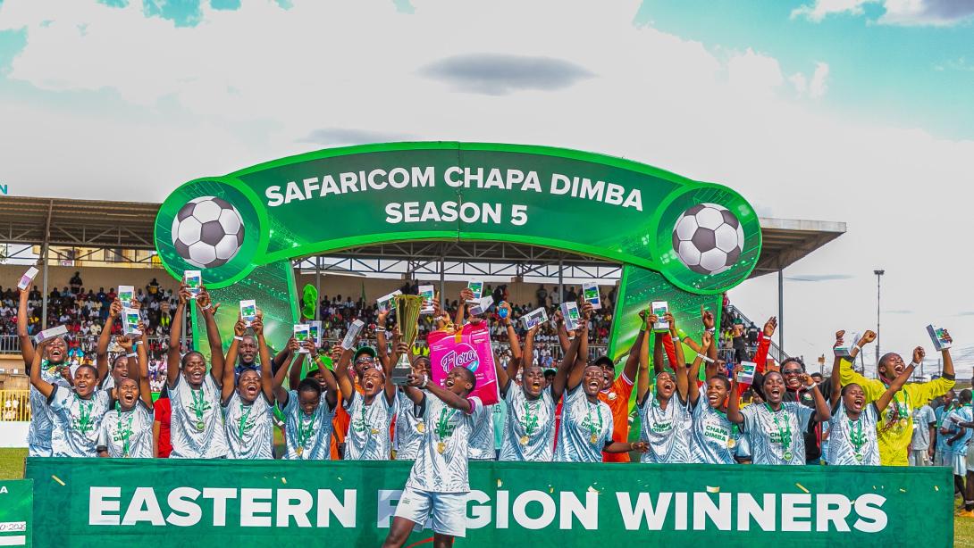 MCF Starlets from Machakos County celebrate after being crowned the Season Five Safaricom Chapa Dimba Eastern Region champions in the girls’ category at Moi Stadium in Embu County.