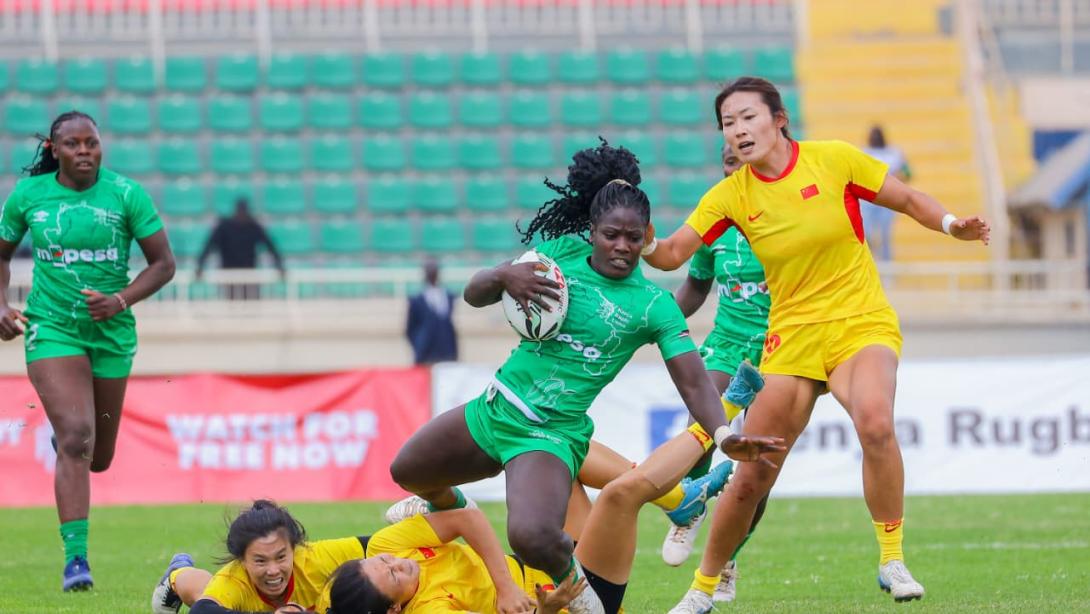 Kenya Lionesses in action during the HSBC SVNS 2 Rugby Tournament held on Saturday, 14 and Sunday, 15 February 2026, at Nyayo National Stadium in Nairobi.