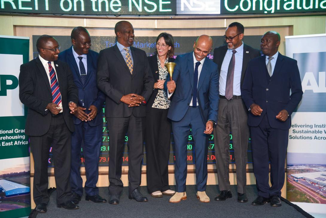 Frank Mwiti, Chief Executive Officer, Nairobi Securities Exchange; David Wainaina, Head of Trading, Data and Analytics, Nairobi Securities Exchange; Kiprono Kittony, Chairman, Nairobi Securities Exchange; Ugas Sheikh-Mohamed, Chairman, Capital Markets Authority; Peter Irungu, Trader, Dyer & Blair Investment Bank Ltd (seated