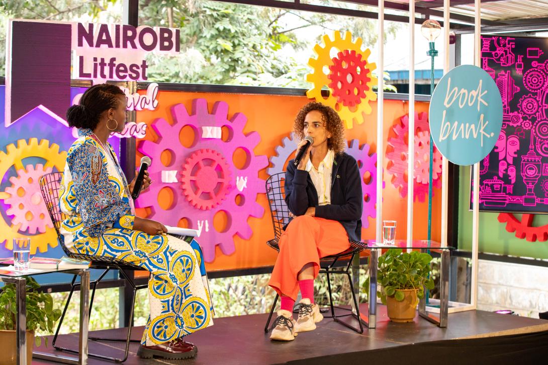 From left  Mukami Kowino and Leila Slimani during a session at Nairobi Litfest 2025, where Slimani discusses her ongoing trilogy, including In the Country of Others and Watch Us Dance, set in Morocco and exploring the multigenerational stor