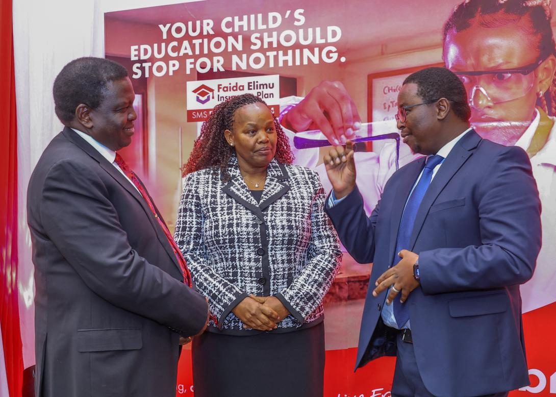 (L to R) Dr. Julius Kipngetich, Group CEO, Ann Chelagat, Director, Market Conduct, IRA and Asman Mugambi, CEO Jubilee Life during the official unveil of Faida Elimu Insurance, a product of Jubilee life Insurance.