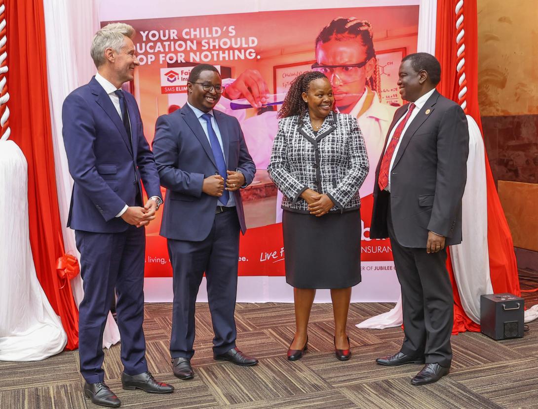 (R to L) Dr. Julius Kipngetich, Group CEO, Ann Chelagat, Director, Market Conduct, IRA, Asman Mugambi, CEO Jubilee Life and Juan Cazcarra, Deputy CEO, Jubilee Holdings during the official unveil of Faida Elimu Insurance,