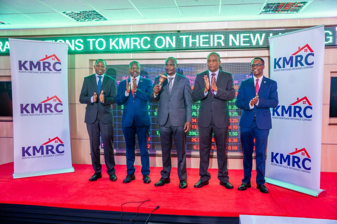 L-R; Daniel Warutere - Director, Market Regulations, Capital Markets Authority (CMA), Johnstone Oltetia - CEO & ManagingDirector, KMRC, Hon FCPA John Mbadi Ng'ongo, EGH, Cabinet Secretary- National Treasury & Economic Planning, Dr. Haron Sirima, OGW, EBS , Chairman- KMRC Board and John Gachora, Group MD, NCBA