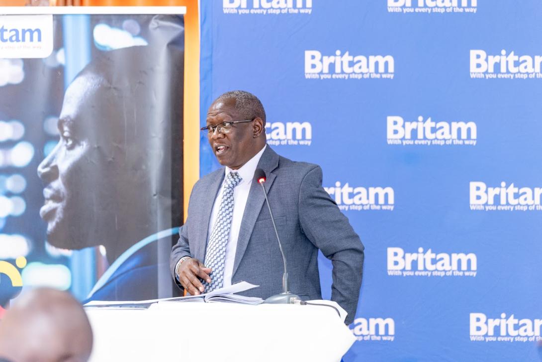 Chief Guest James Muriithi, CEO of Savannah Mabati Ltd, addresses SMEs during the Britam Biashara Network forum at the Eton Hotel, Thika, on May 13, 2026.