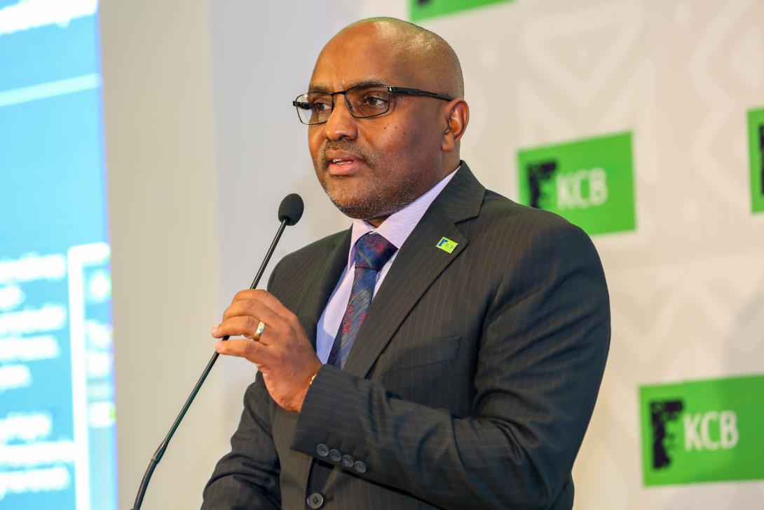 KCB Group CEO, Paul Russo addressing the media during a past event.