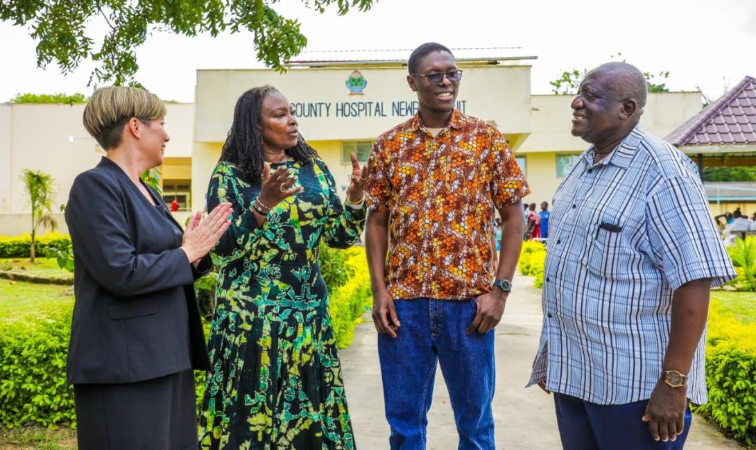 Patricia Ithau, Trustee, M-PESA Foundation, Peter Mwarogo, Kilifi County Executive Committee Member for Health and Sanitation Services and Dr. Shannon Shibata Germanos, Head of Global Health at Proximie during the launch of a Digital Operating Room at Kilifi County Referral Hospital.