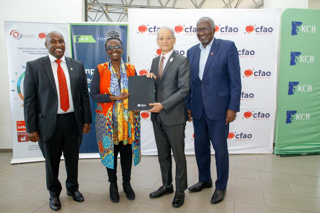 From left: KCB Foundation Managing Director Mendi 
Njonjo
 and Akira Wada, Managing Director, CFAO Kenya and Trustee, Toyota Kenya Foundation, shake hands after signing a strategic partnership between KCB Foundation and Toyota Kenya Foundation to equip young Kenyans with technical and entrepreneurial skills, improve access to finance and create employment opportunities in Kenya's automotive and mobility sectors.